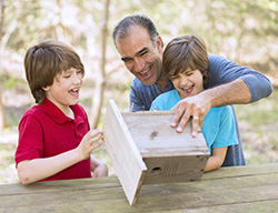 Time for a minivan - image of a father building bird house with his sons